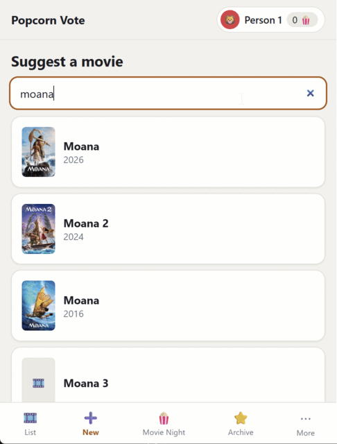 Searching the Popcorn Vote catalogue for a film to add
