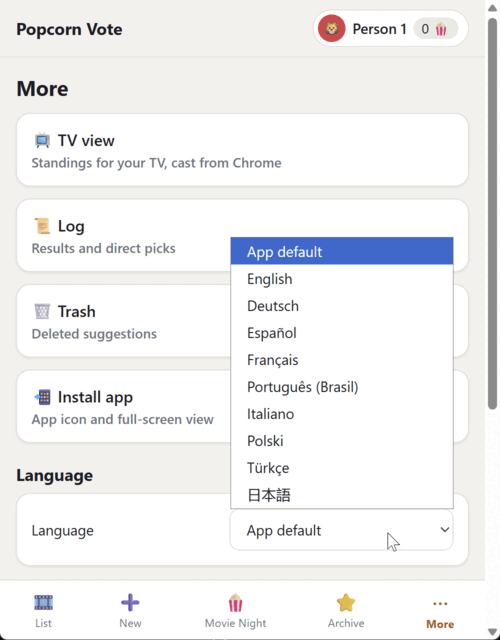 Popcorn Vote settings